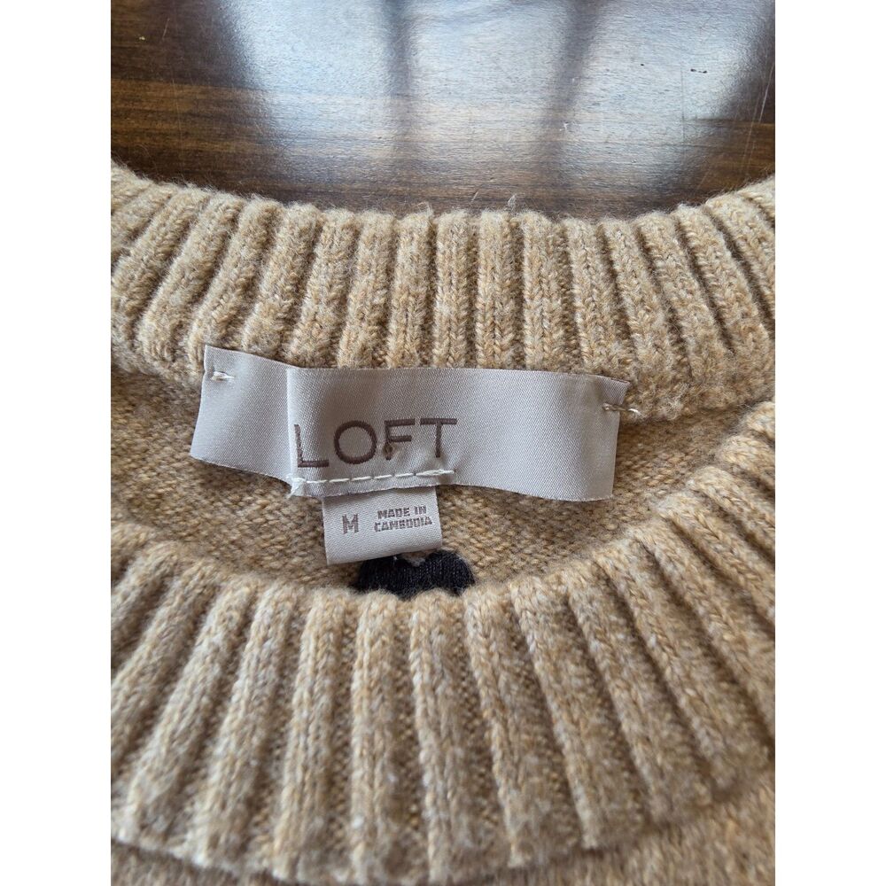 LOFT Heart Print Sweater Medium Beige Black Hearts Cozy Cottagecore Knit - Picture 4 of 8